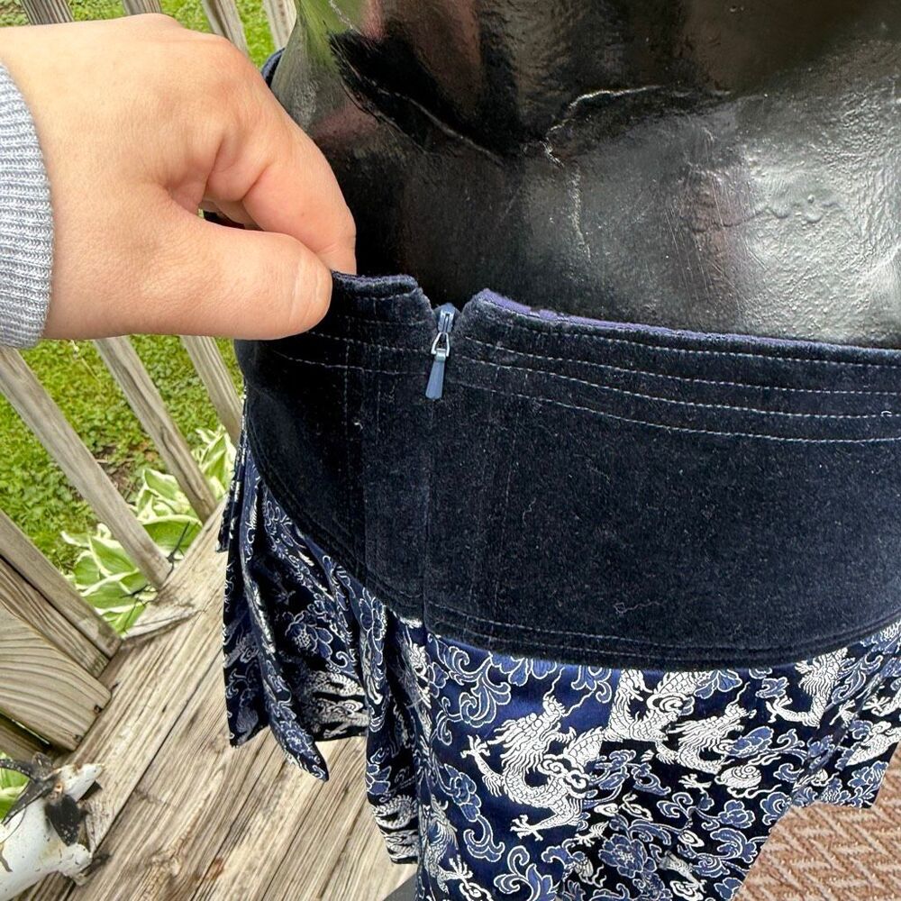 Handmade Blue Fur Trim Cropped Jacket & Dragon Mini Skirt Set Y2K Cyber Fairy Gr - Picture 10 of 11